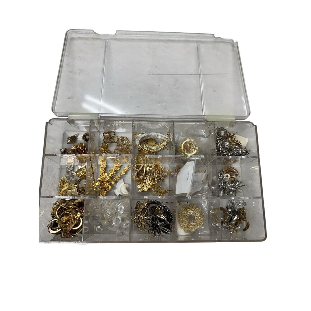 Silver Gold Tone Jewelry Making Craft Supply Plastic Storage Container